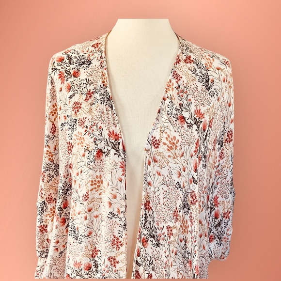 Floral Chiffon Kimono Cardigan Short Sleeve Blouse - Picture 5 of 9